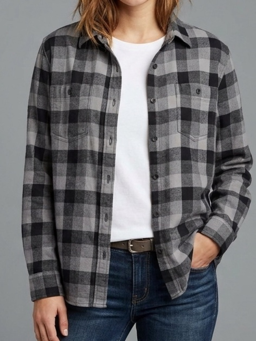 Goodfellow & Co Gray and Black Plaid Button-Down Shirt